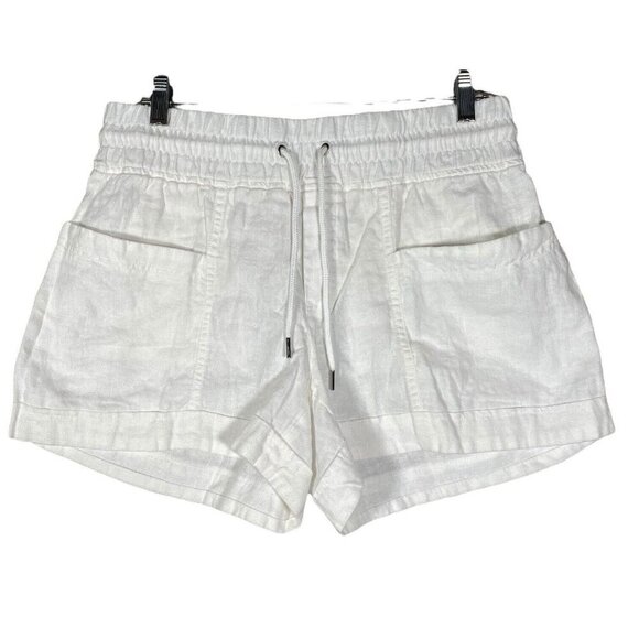 Athleta Cabo Linen 4" Shorts Women's 8 White Elastic Drawstring Waist Pockets